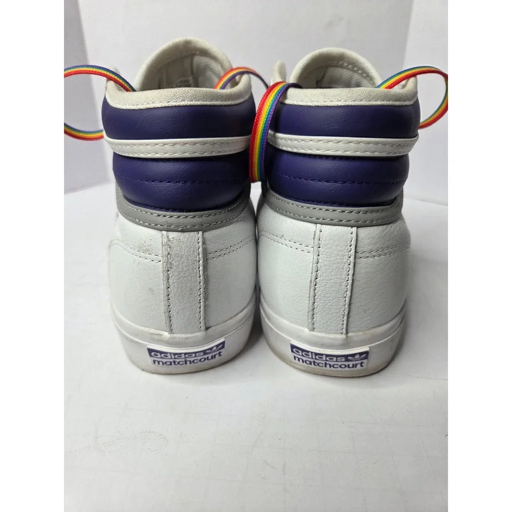 Adidas Matchcourt High RX Hardies White Purple Rainbow Laces F36438‎ Mens 5.5